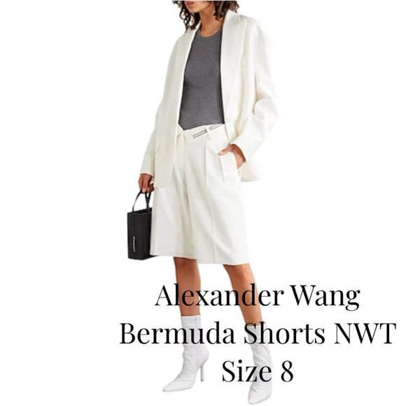 Alexander Wang White High Waist Viscose Wool Blend Bermuda Shorts Size 8 NWT - Picture 1 of 11